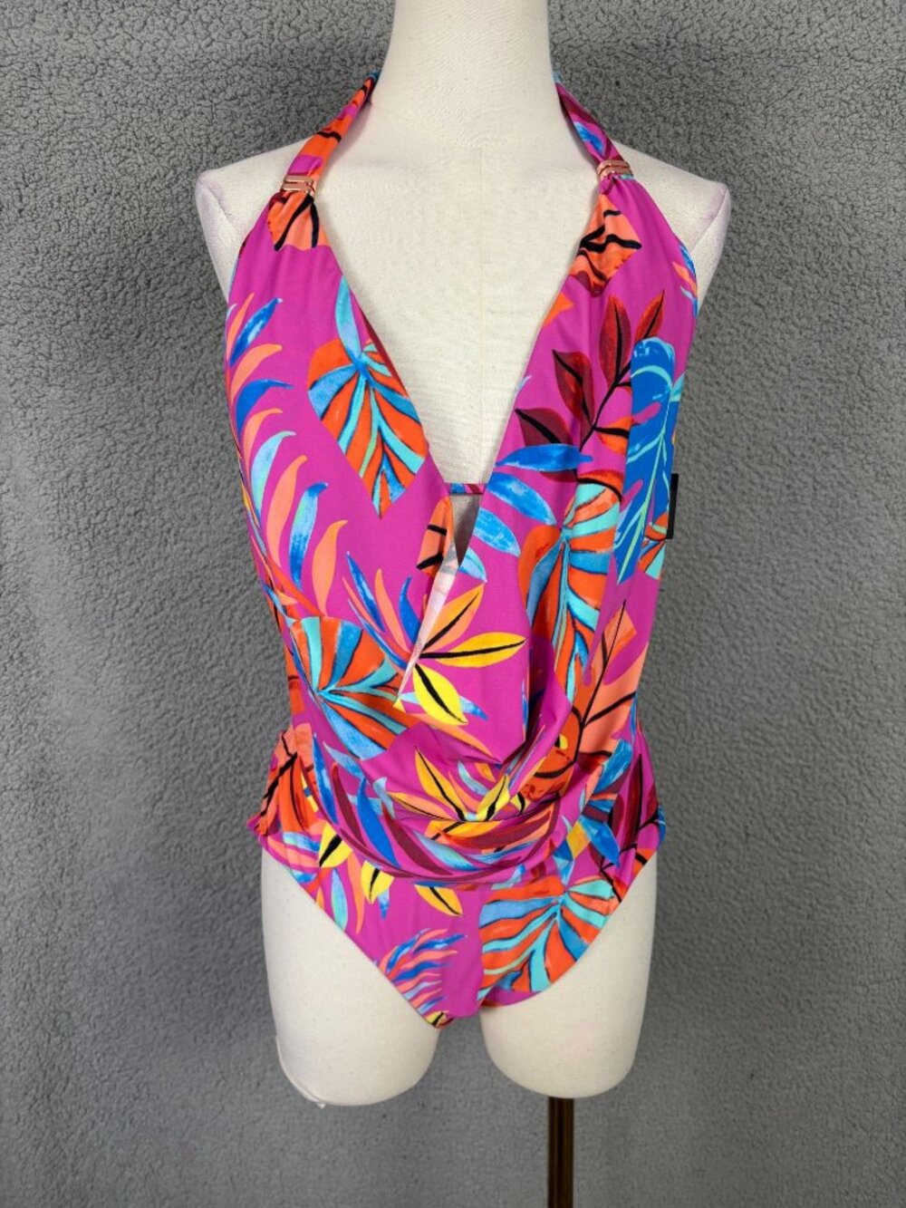 Bar III  Women's  Tropical  Draped-Front Monokini, Swimsuit Multi Size Lg NWOTs
